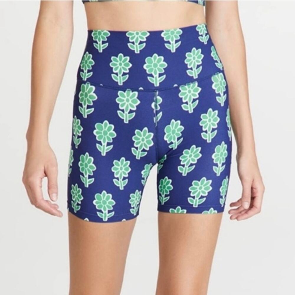 Rhode Naomi Cobalt Blue Green Floral Athletic Bike Shorts High Rise XS NWT